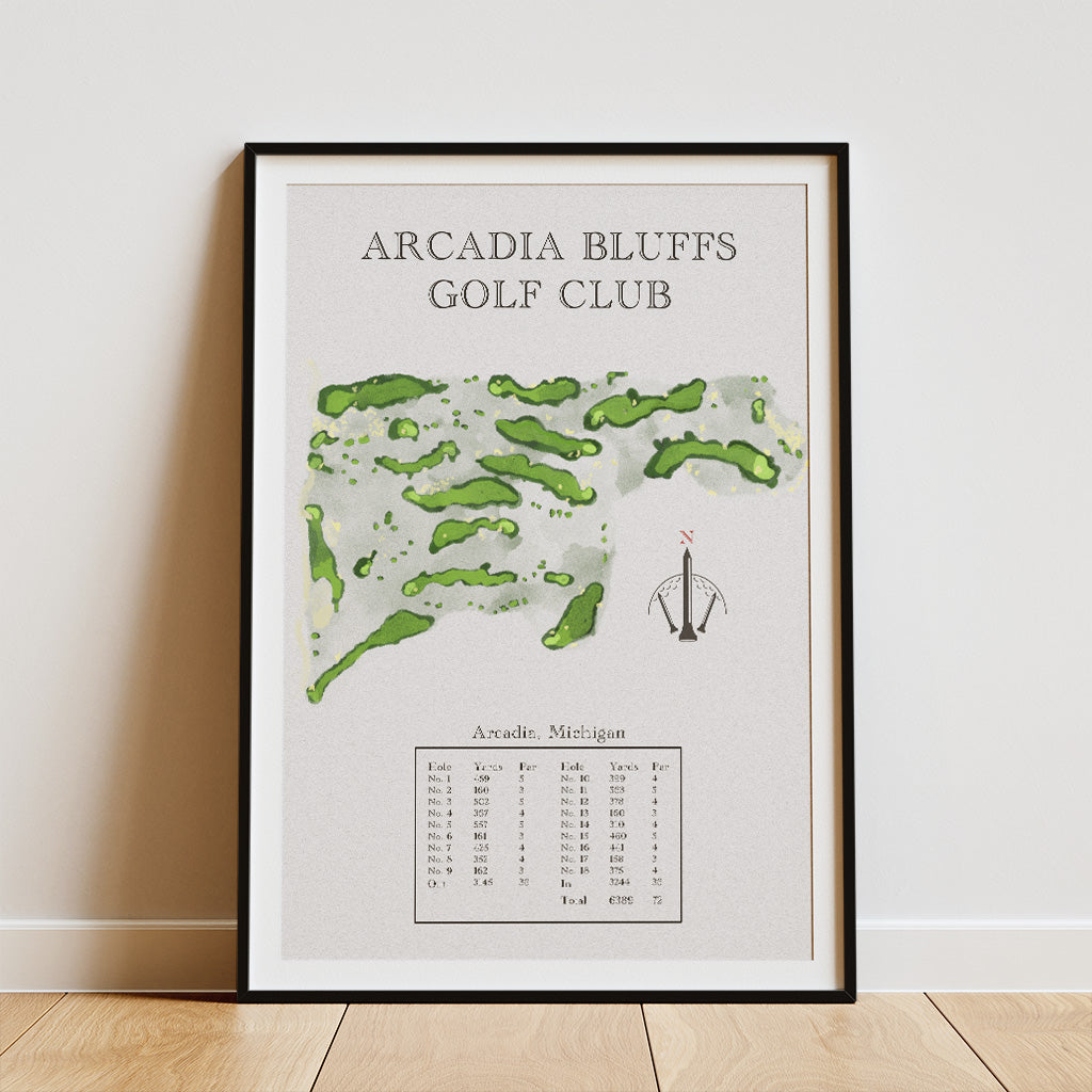 Arcadia Bluffs Golf Course Print resting up against a wall