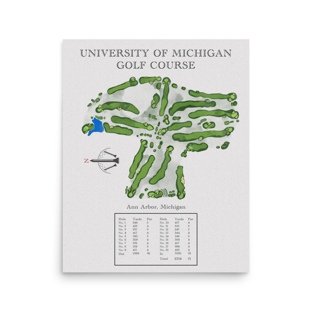 University of Michigan Golf Course, Michigan - Golf Course Print - PARZ ONLY GOLF PRINTS