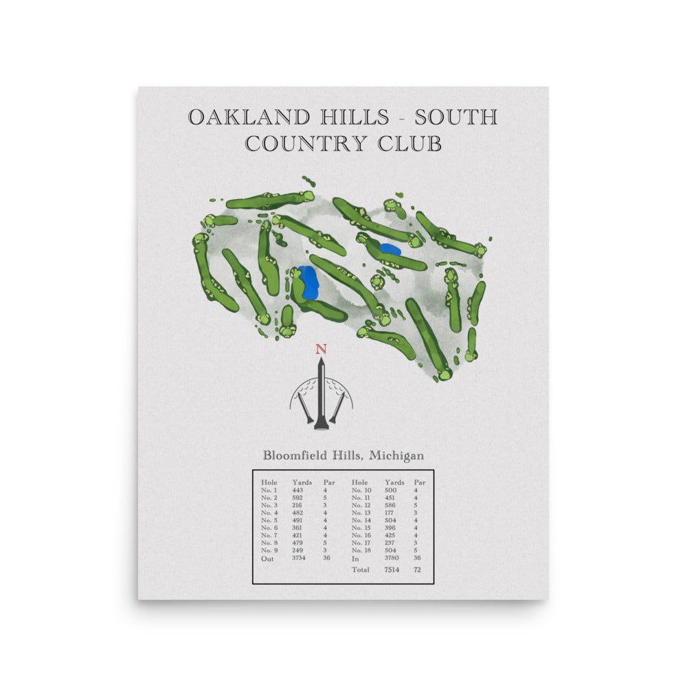 Oakland Hills South, Country Club, Michigan - Golf Course Print - PARZ ONLY GOLF PRINTS
