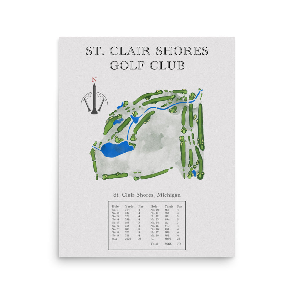 St. Clair Shores Golf Club, Michigan - Golf Course Print - PARZ ONLY GOLF PRINTS