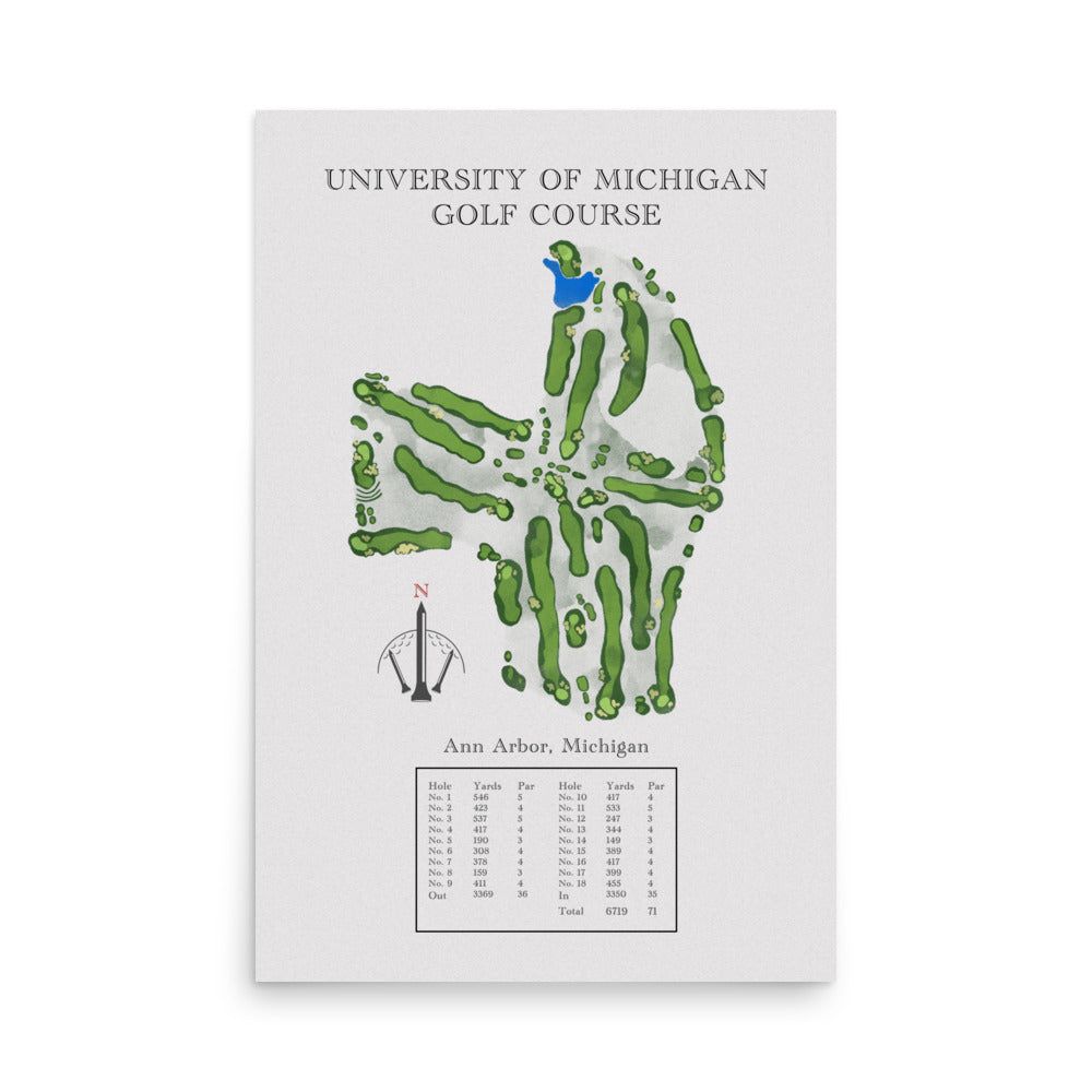 University of Michigan Golf Course, Michigan - Golf Course Print - PARZ ONLY GOLF PRINTS
