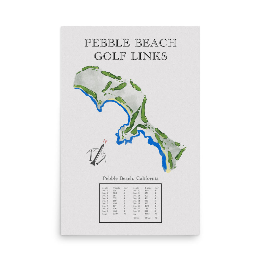 Pebble Beach Golf Links, California - Golf Course Print - PARZ ONLY GOLF PRINTS