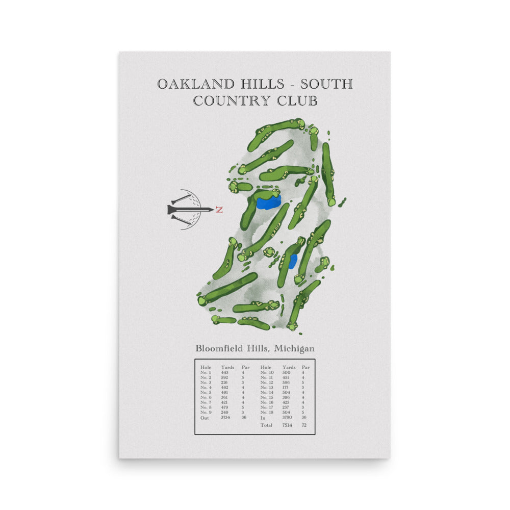 Oakland Hills South, Country Club, Michigan - Golf Course Print - PARZ ONLY GOLF PRINTS