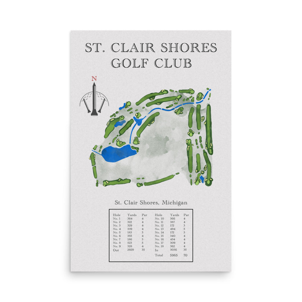 St. Clair Shores Golf Club, Michigan - Golf Course Print - PARZ ONLY GOLF PRINTS