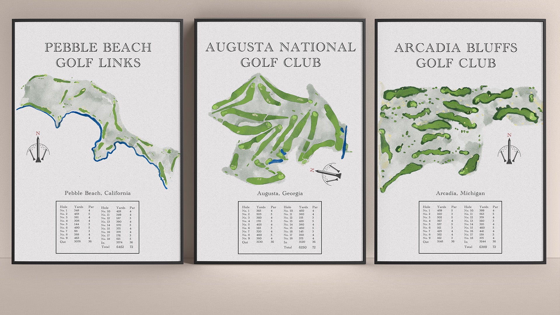 display of three Parz Only golf prints