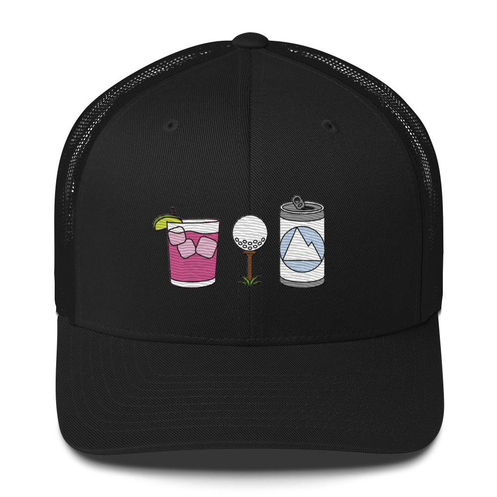 2 Drinks a Round Embroidered Trucker Hat