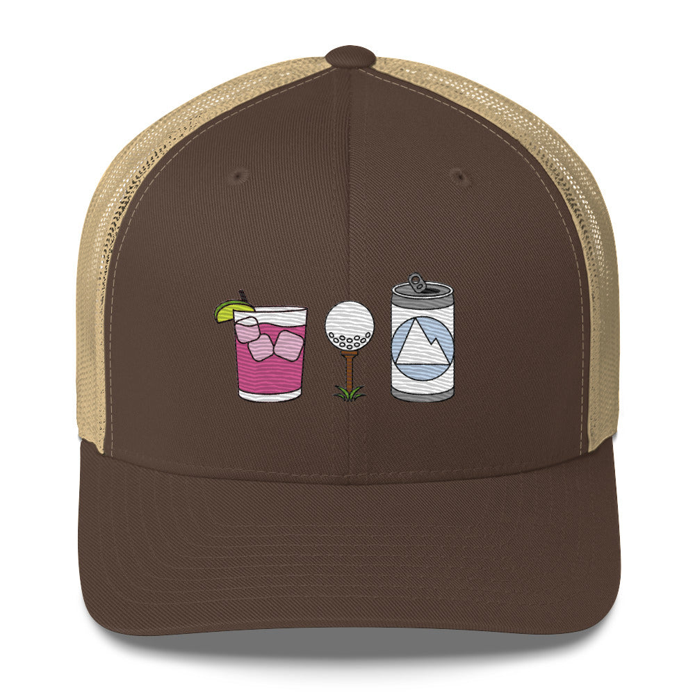 2 Drinks a Round Embroidered Trucker Hat