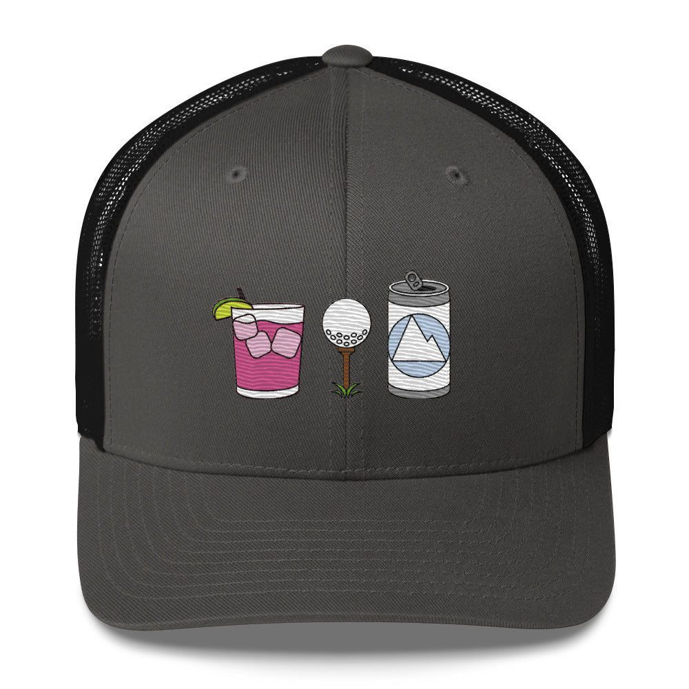 2 Drinks a Round Embroidered Trucker Hat