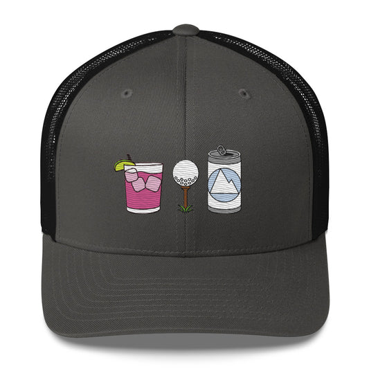 2 Drinks a Round Embroidered Trucker Hat