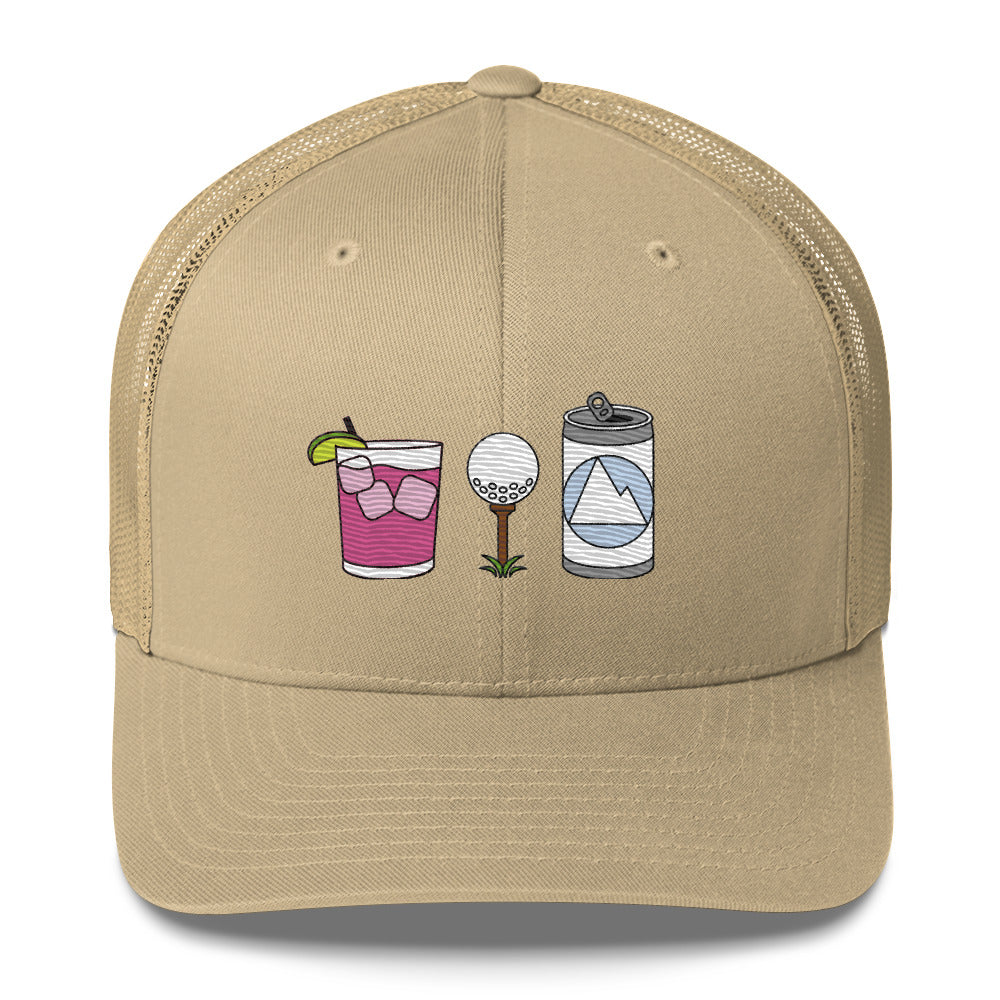 2 Drinks a Round Embroidered Trucker Hat