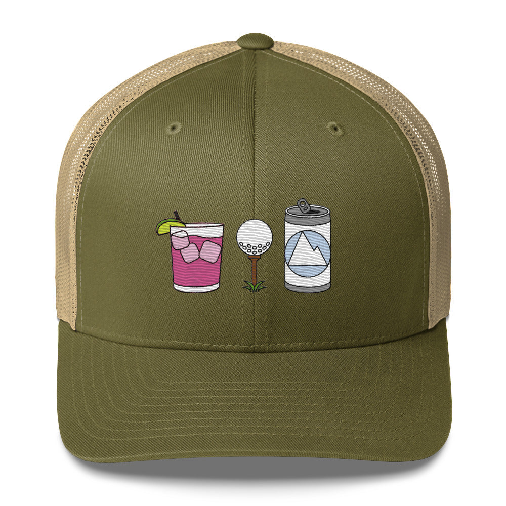 2 Drinks a Round Embroidered Trucker Hat