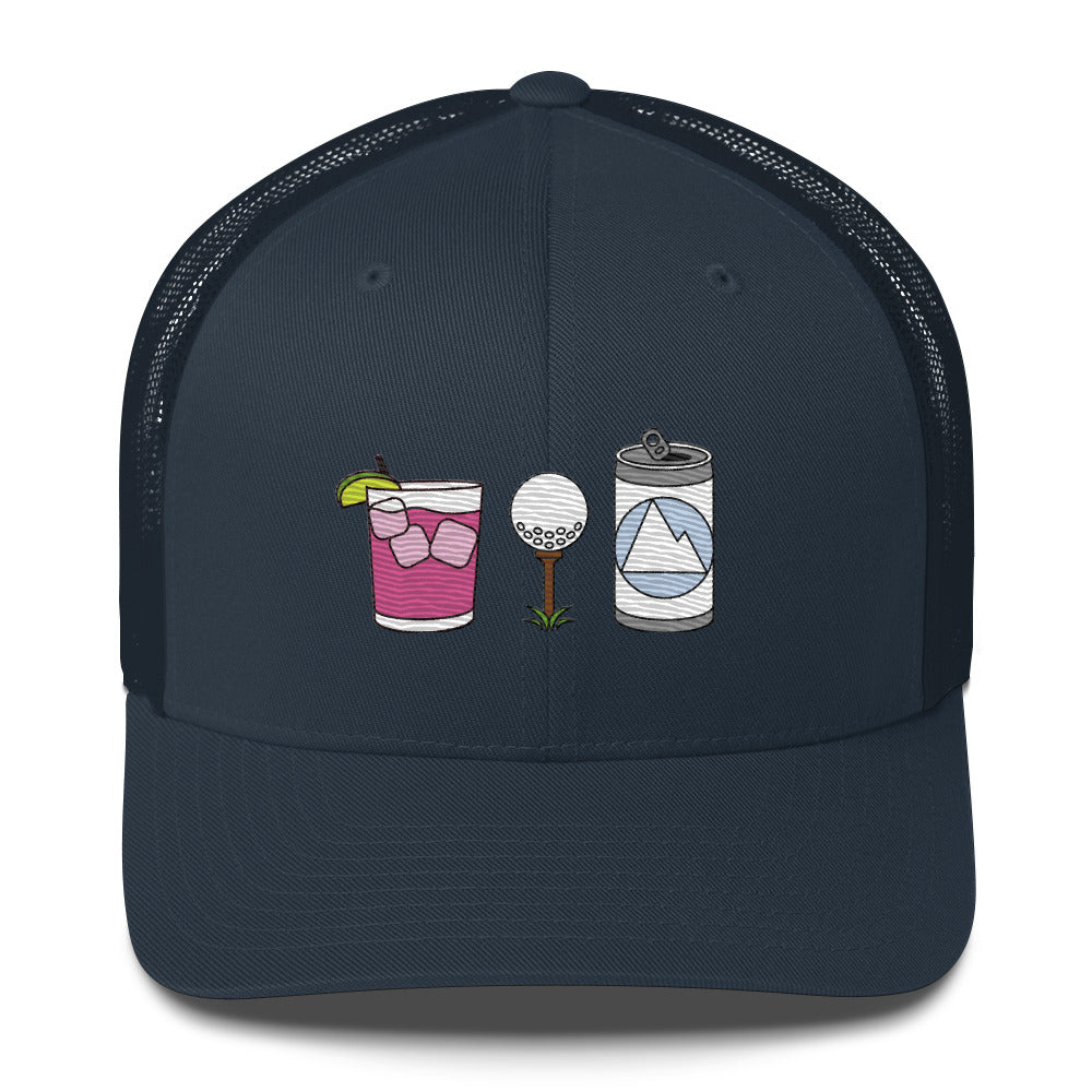 2 Drinks a Round Embroidered Trucker Hat